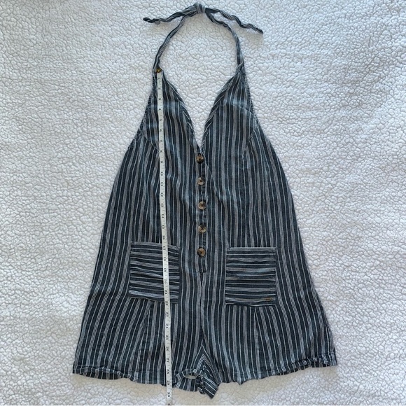 O’Neill halter romper jumper shorts jumpsuit striped buttons tie straps beach M - Picture 6 of 9
